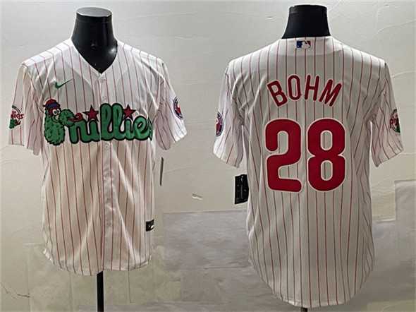 Mens Philadelphia Phillies #28 Alec Bohm White Phanatic Cool Base Stitched Jersey